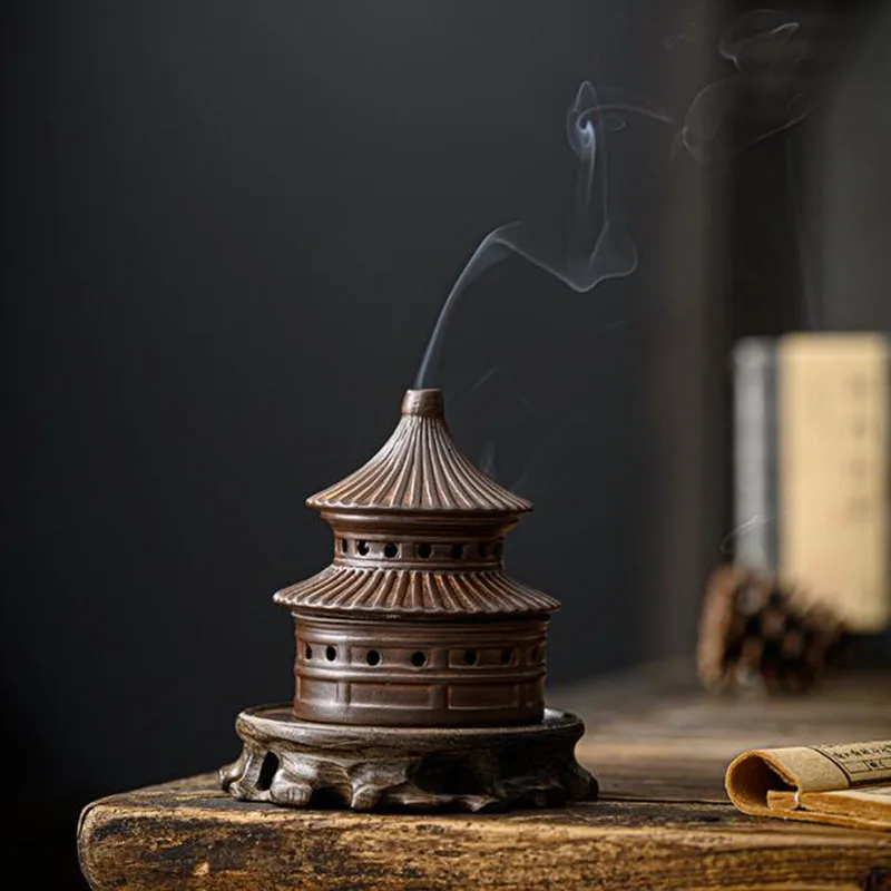 Chinese Style Temple Aroma Burner Coil Incense Holder Indoor Chan Sandalwood Fragrance Incense Burner Home Decor