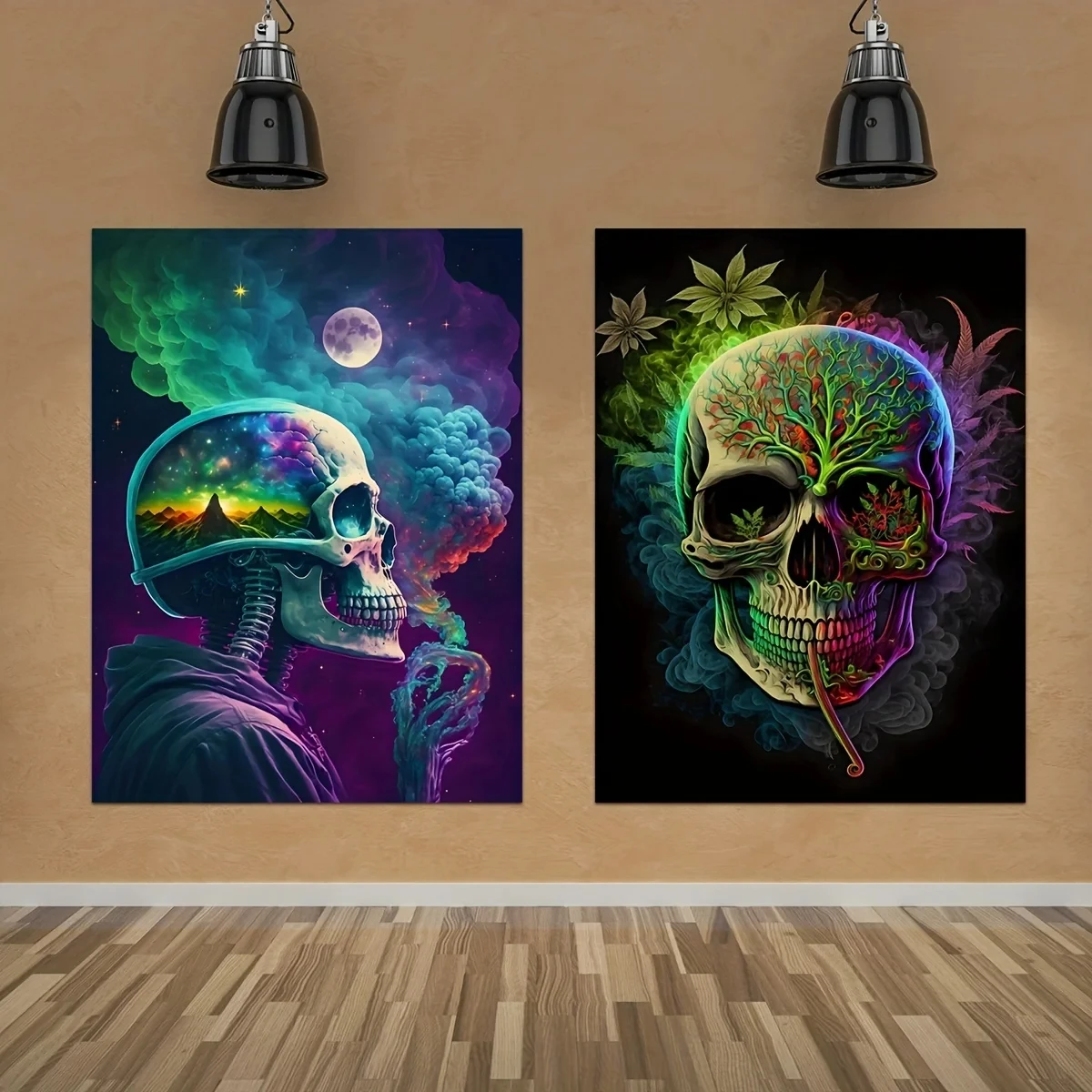 Weed Skull Poster,Psycho Skull Abstract Wall Art Print Canvas Pictures,Wall Paintings Living Room Home Decoration,No Frame