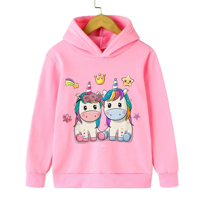 

Милая детская одежда с принтом единорога, толстовки с капюшоном для мальчиков и девочек, осенние уличные модные рубашки с длинными рукавами
