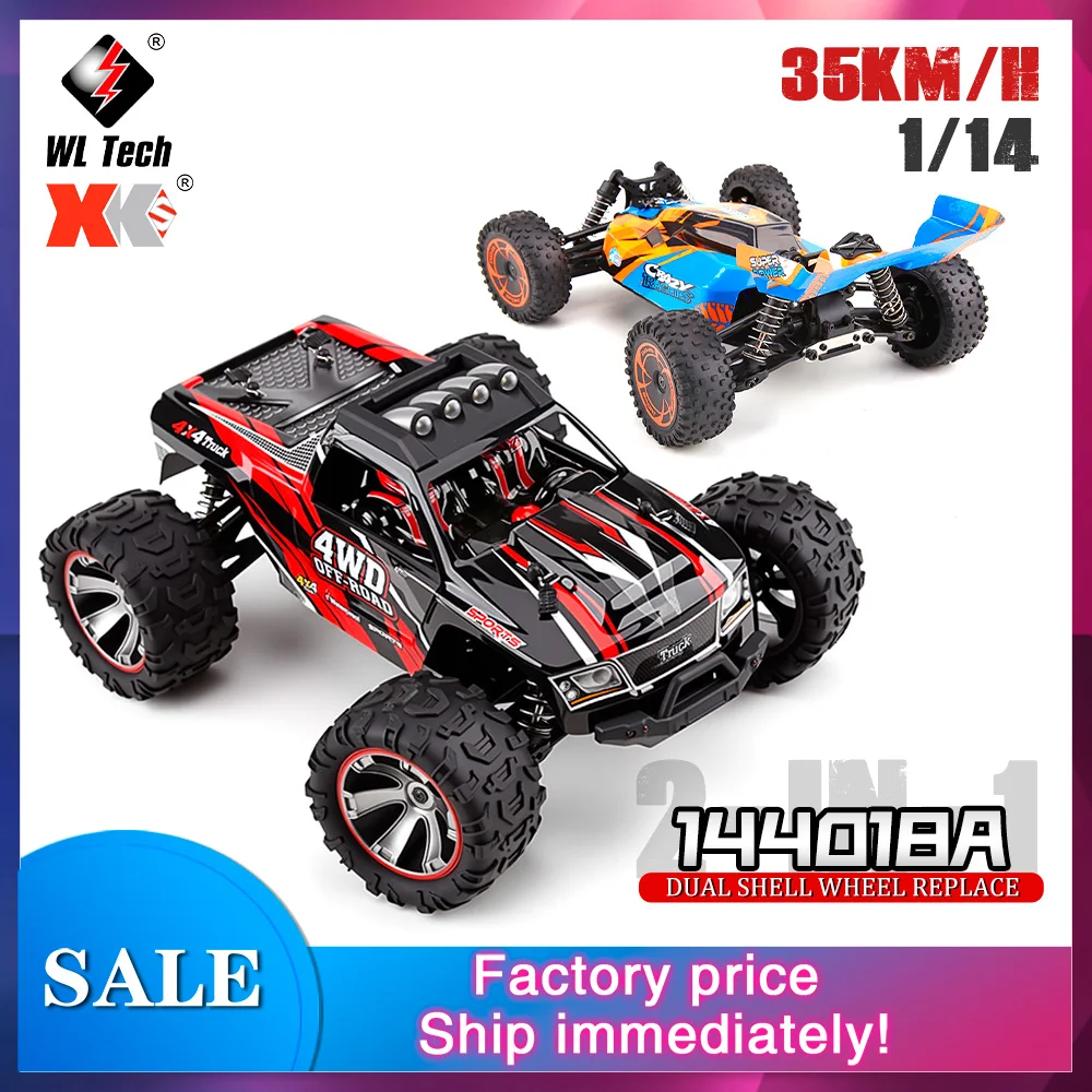 

Радиоуправляемая машинка Wltoys 1/14, 35 км/ч, 4WD, 2-в-1 (внедорожник/гоночная), 144018A, с двумя кузовами и двумя колесами, универсальный электрический внедорожник-грузовик