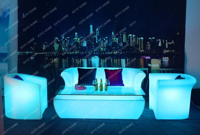 LED luminous large coffee table creative outdoor bar night hotel combination table and chair KTV box card seat