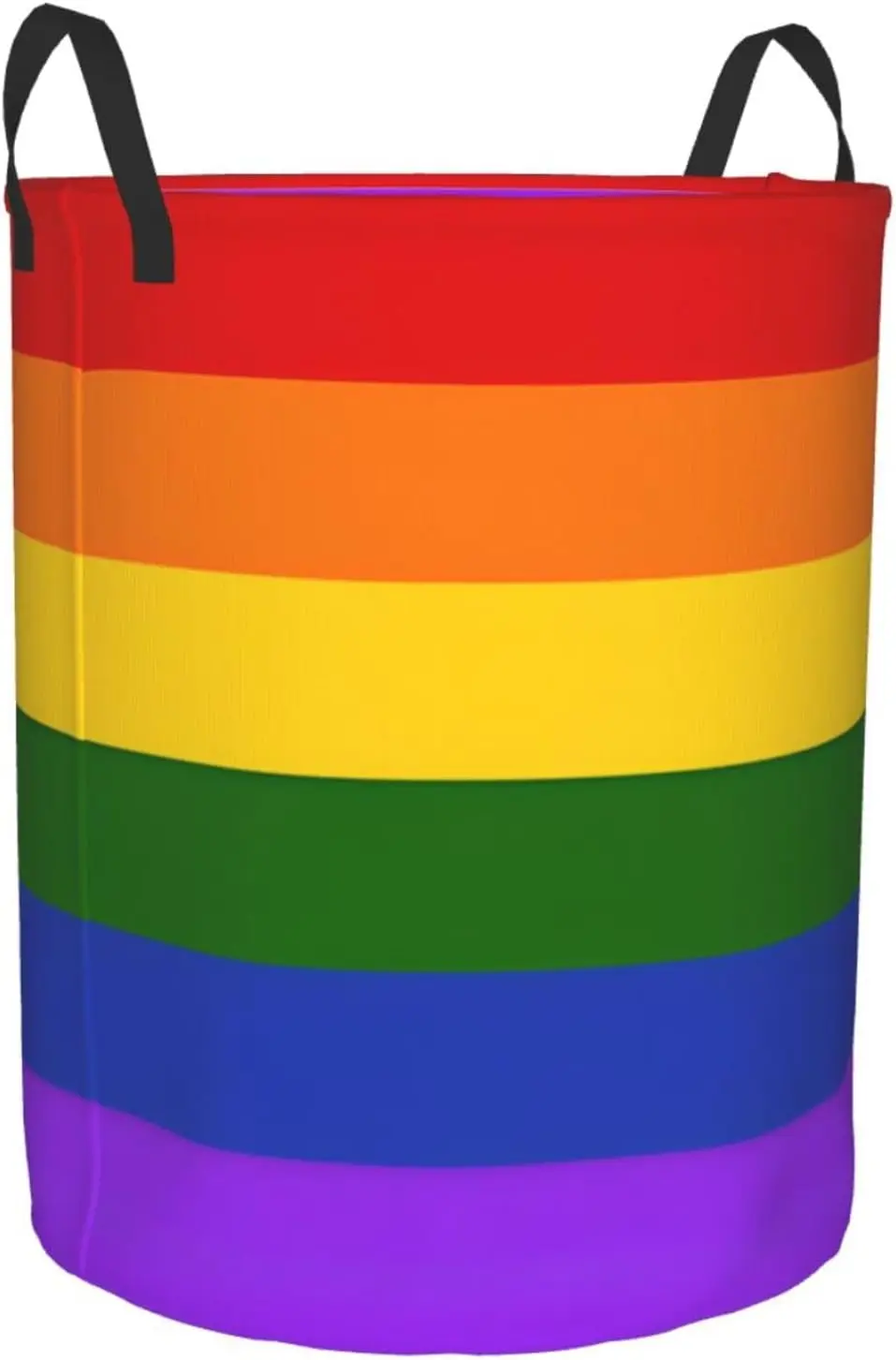 Rainbow Flag Print Circular Hamper Durable Waterproof Fabric Storage Bin For Home Bathroom Kitchen Car