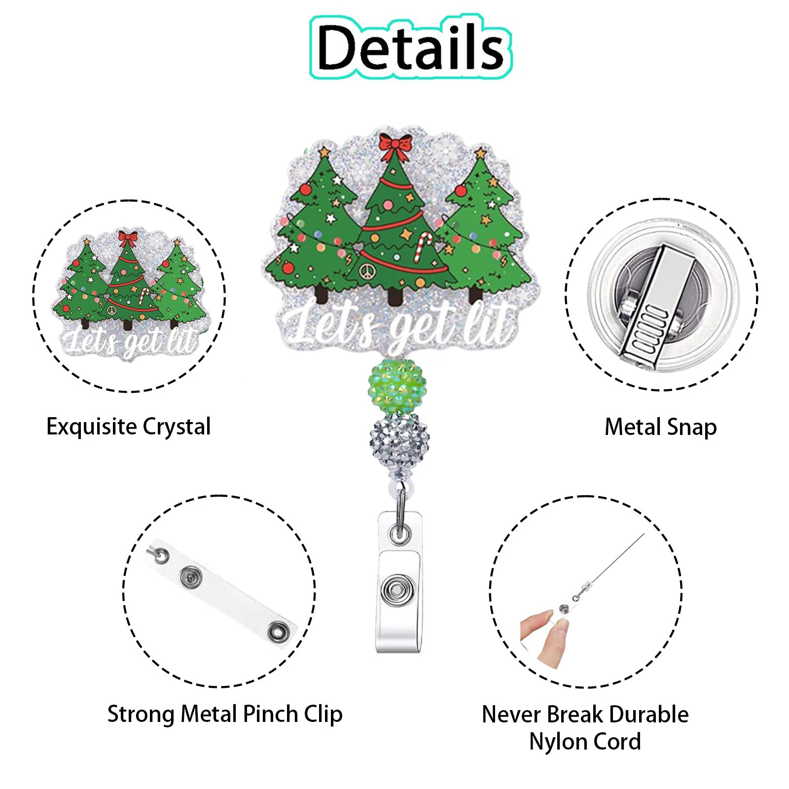 New Christmas Beads Retractable Badge Reel Cute Puppy Tree Badge Reel Holder For Nurse Doctor Student Id Card Badge Holder Clip