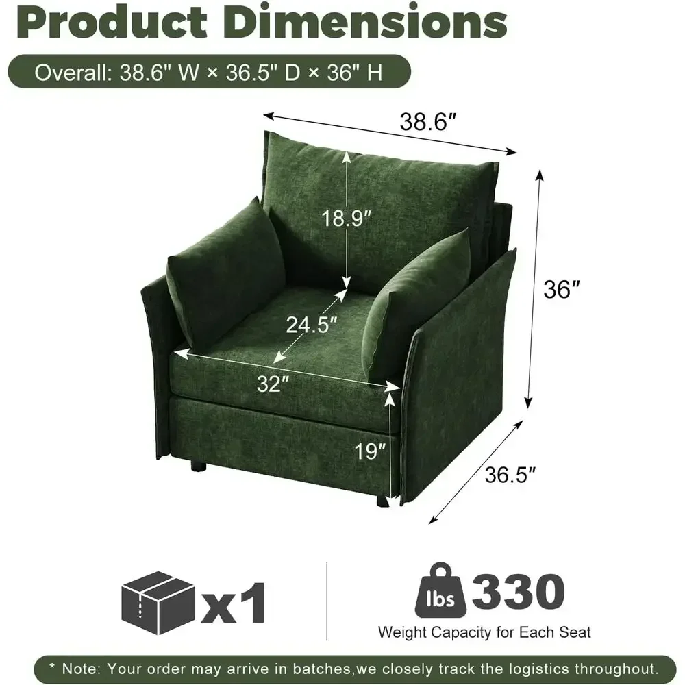 Oversized Chenille-Covered Accent Chair, Removable & Washable, Comfortable Reading Chair for Living Room, Pet & Kid Friendly, Se