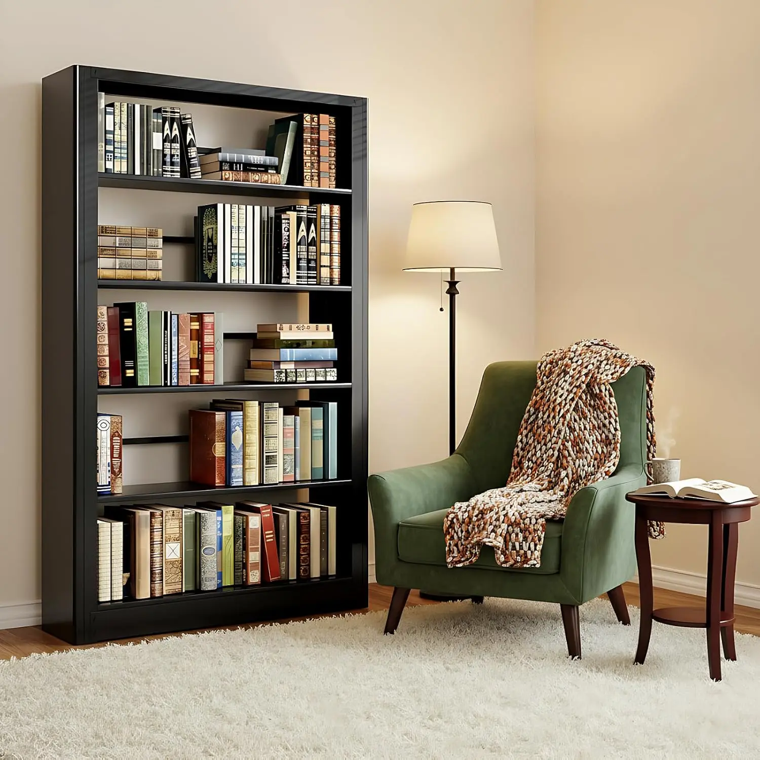 Bookshelf, Heavy Duty Metal Book Shelf, Industrial Bookshelves, 69” Black | Sturdy Metal, Adjustable Shelves,, Customized