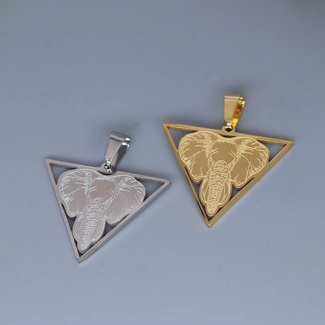 2Pcs/lot Triangle Animal Elephant Head Charm For Necklace Keychains Stainless Steel Jewelry Crafts Making Findings