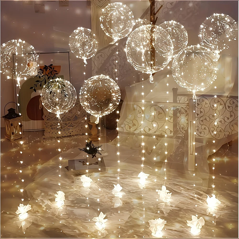 

3set Lighted up Balloons 20 Inch Bobo Balloons with LED String Lights for Wedding Christmas Birthday Decoration Warm White