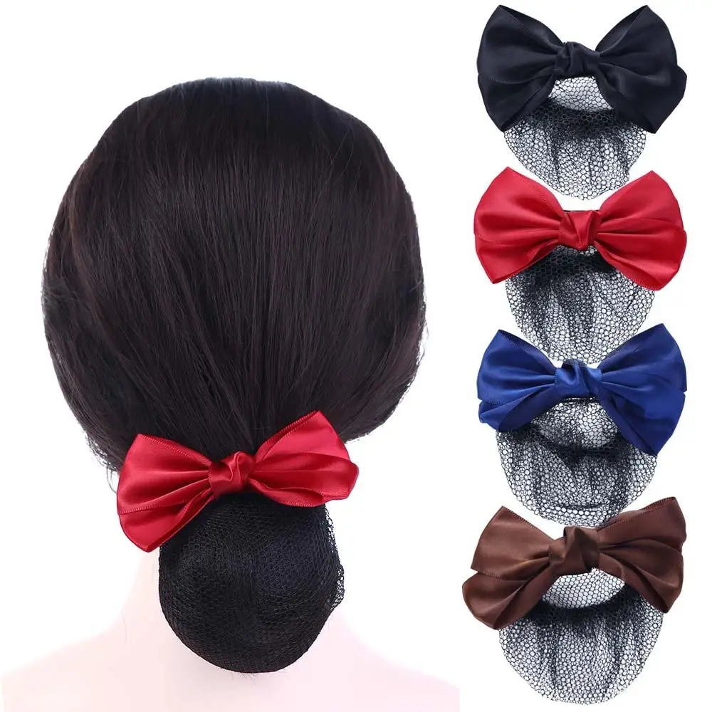 New Korean Satin Bow Ribbon Hair Bun Cover Women Hair Ties Scrunchie Spring Clips Bowknot Bun Net Hair Accessories