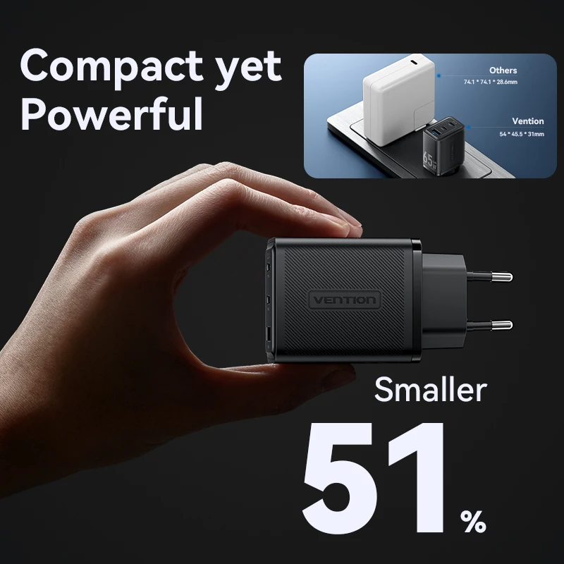 Vention 65W GaN Charger Quick Charge 4.0 3.0 Type C PD USB Charger for iPhone 14 13 12 Pro Max Fast Charger For Laptop PD Charge