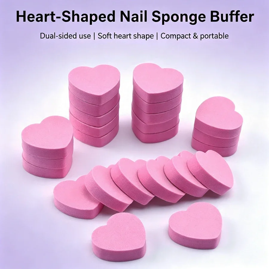 5/ 10Pcs Mini Heart Nail Sponge Buffers, Nail Polishing Block, Double Sided Nail Buffer Sanding Block, Nail File for Natural Nai