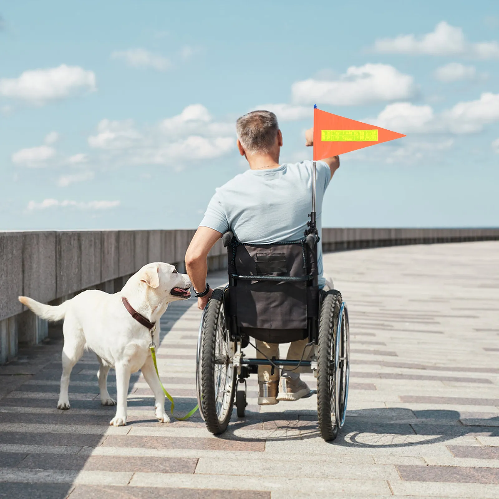Wheelchair Safety Flag Orange Reflective Telescopic Pole High Visibility Mobility Scooter Tricycle Bike Trailer Safety Flag