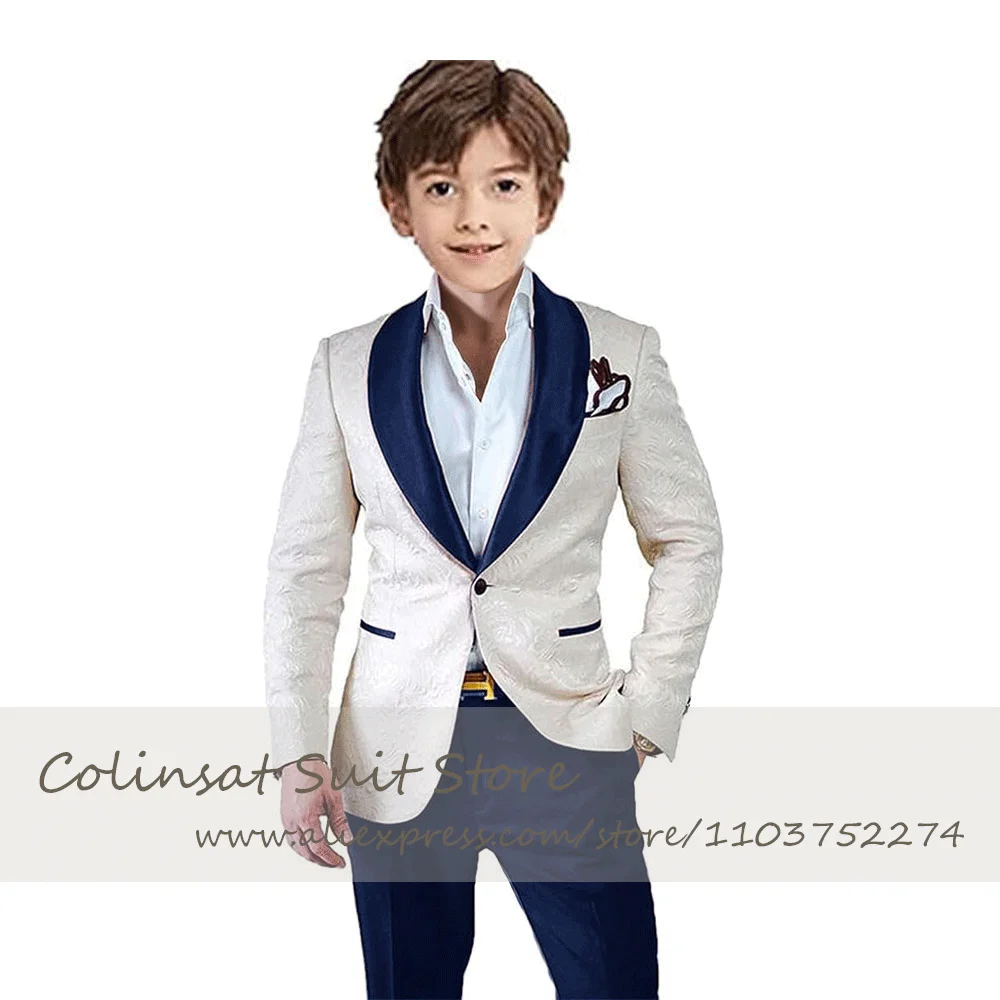 

Luxury Boys Suit 2 Pcs Floral Designs Tuxedo for Wedding Ring Bearer Jacquard Shawl Lapel Jacket Children Costume Slim Fit