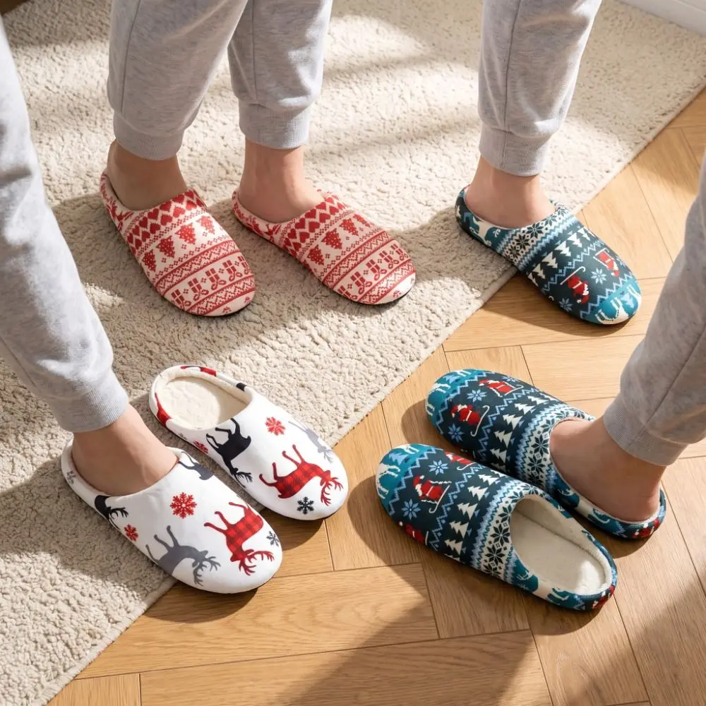 Soft Santa Claus Christmas Slippers Tree Reindeer Winter Slippers Warm Non-Slip House Shoes Indoor