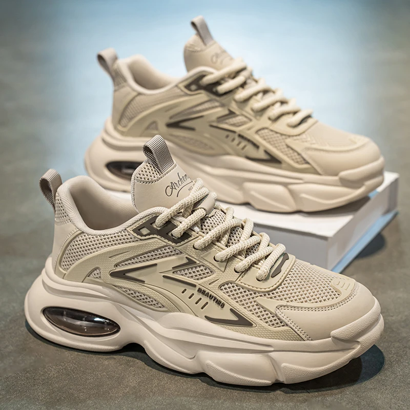Men's Running Shoes Breathable Mesh Anti-Odor Retro Versatile Sports Casual Thick Bottom Heightening Dad Trendy Shoes