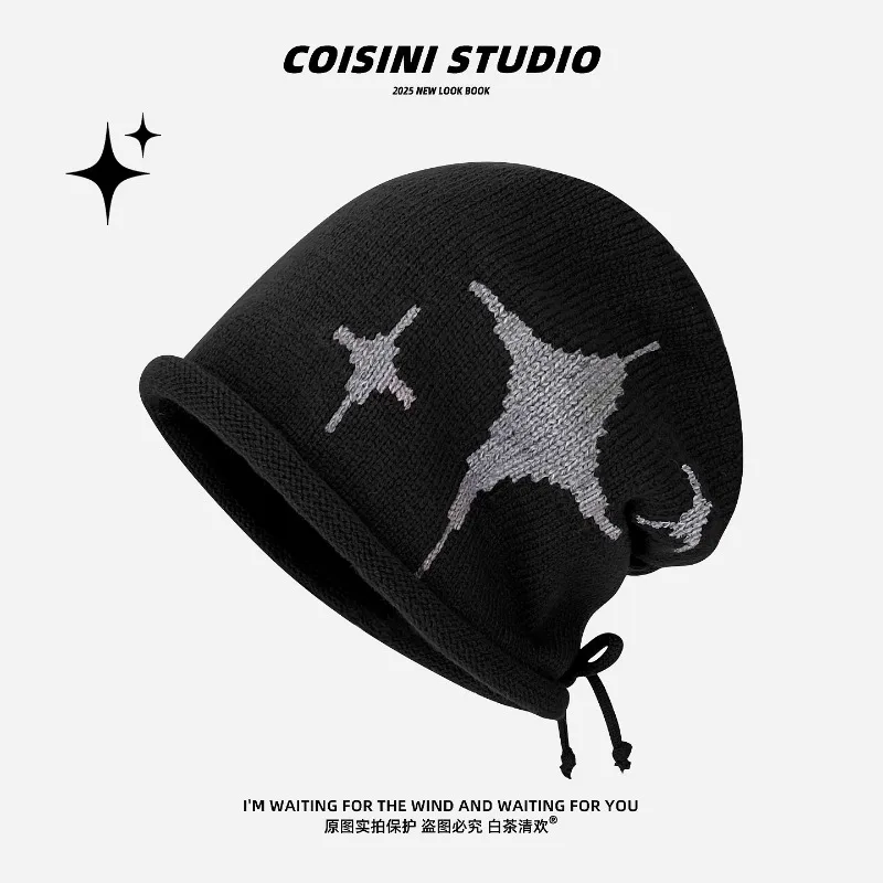 

Новые модные шапочки на шнурке для женщин, осенне-зимние теплые шапки с защитой ушей, универсальные вязаные пуловеры в стиле ретро