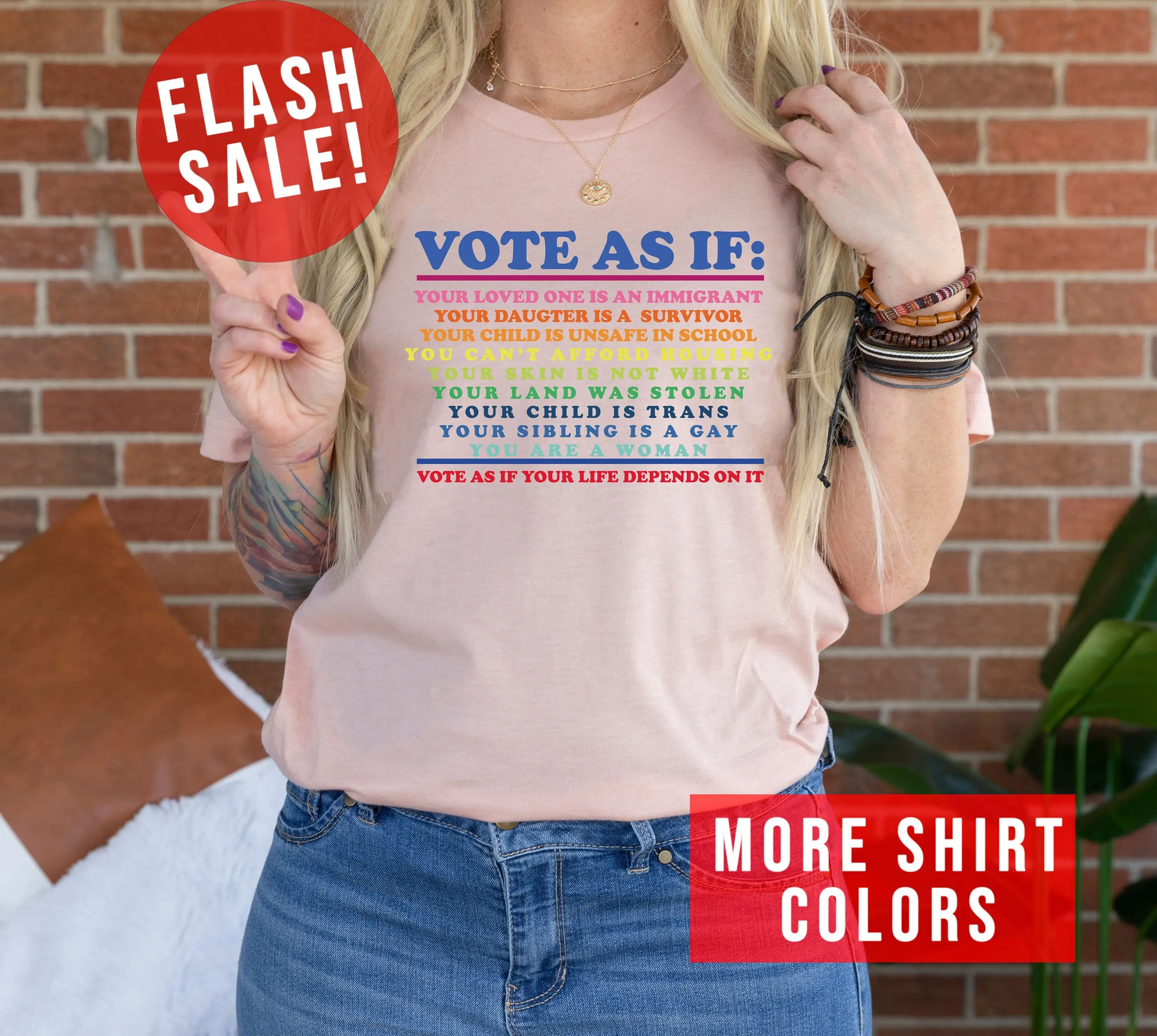 Colorful Vote As If Your Life Depends on It Shirt, Human Rights Tee, LGBT Rights Tee,  Equality Pro Choice Gift