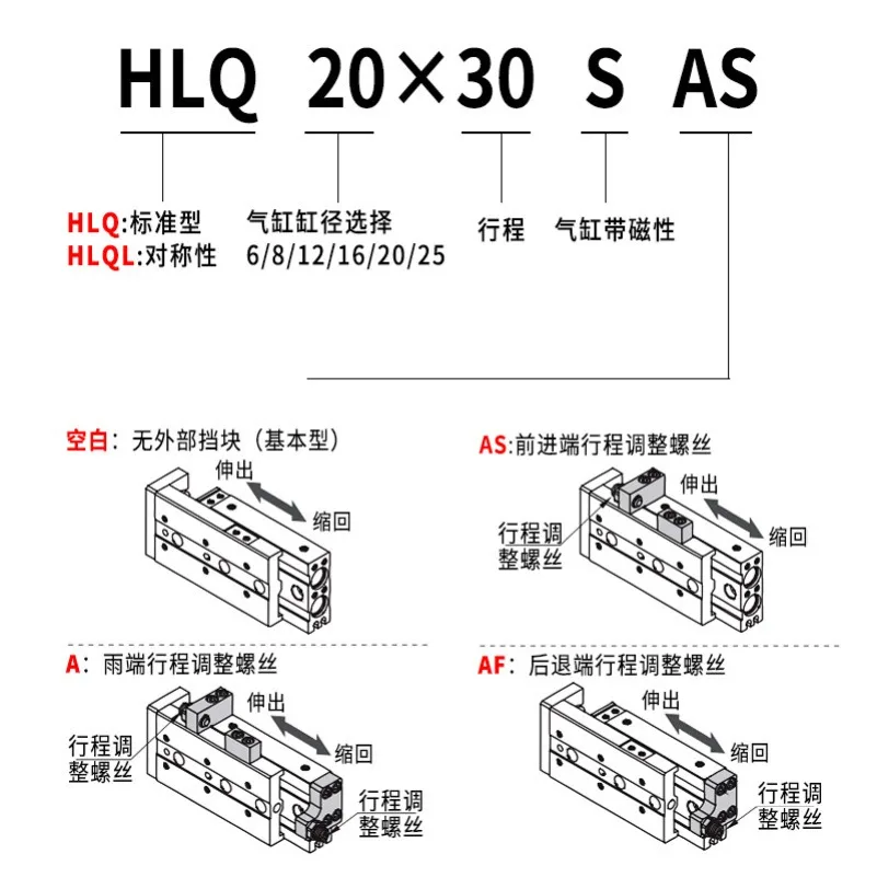 Pneumatic MXS/HLQ6/8/12/16 - 10-20-30 - 40-50-75 S Precision Slide Cylinders