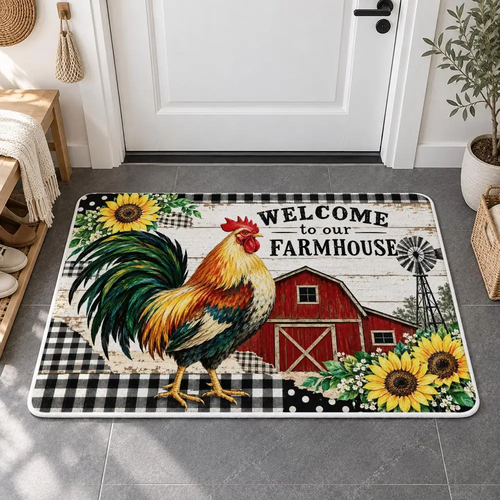 Farmhouse Rooster Floor Mat Flannel Rug Soft Non Slip Door Mat for Bathroom Bedroom Entryway Home Decor Gift 3
