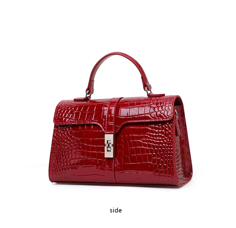 Aidrani Damen Echtleder-Umhängetasche mit Klappdeckel - Crossbody- und Schulterstil, Krokodilmuster-Kissen-Tasche – Detail 9