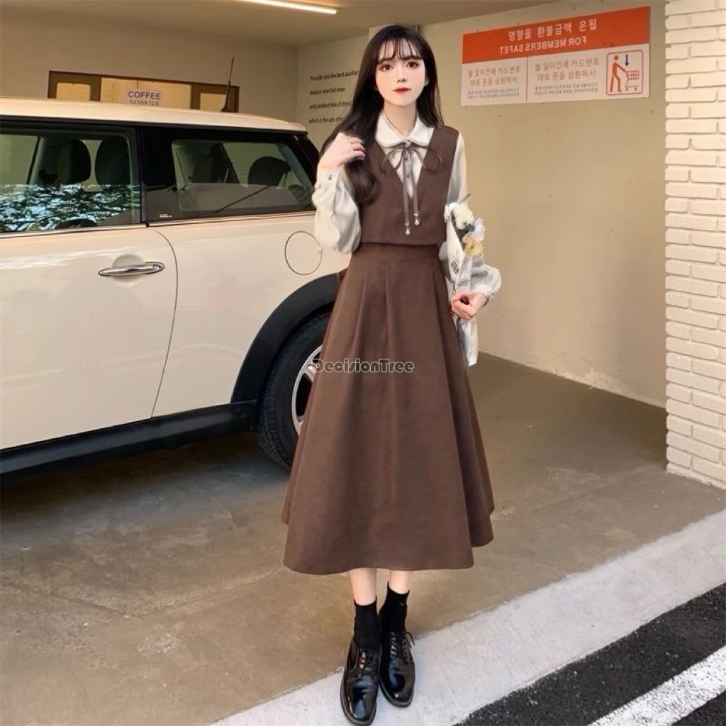 2024 elegant sweet girls daily academy style jk uniform fashion design sense patchwork shirt waist cinching slim pleated skirt