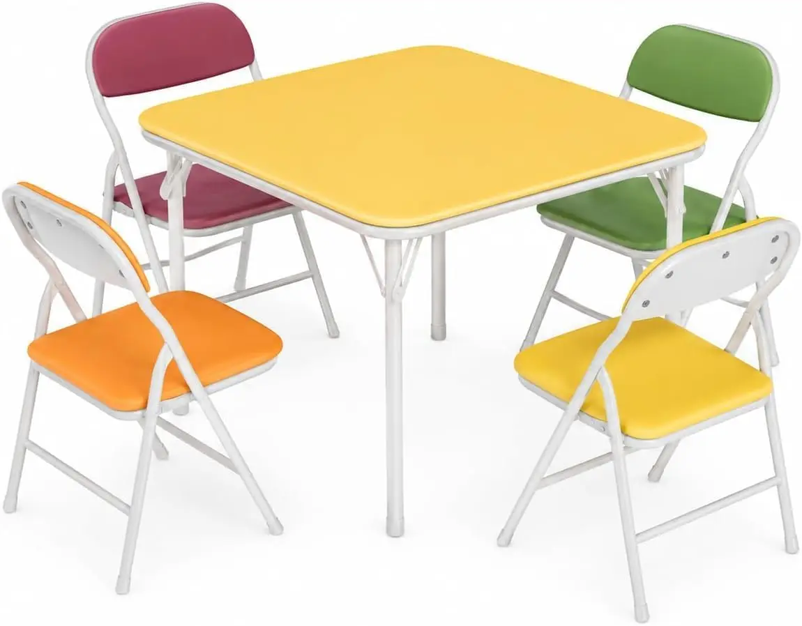 5pcs Folding Kids Table & Chair Set Activity Table Set Children's Activity Table and Chairs Set for Dining Room, Daycare, Classrooms