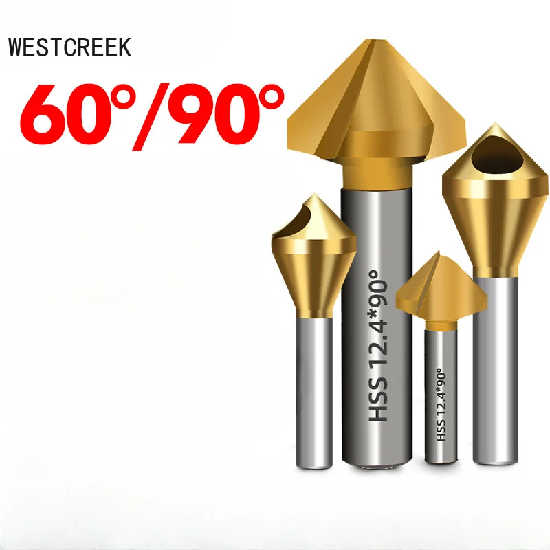 WESTCREEK Straight Shank Single Edge Triple Edge 90 Degree Chamfering Cutter Deburring Countersink Drill Chamfering Angled Bore