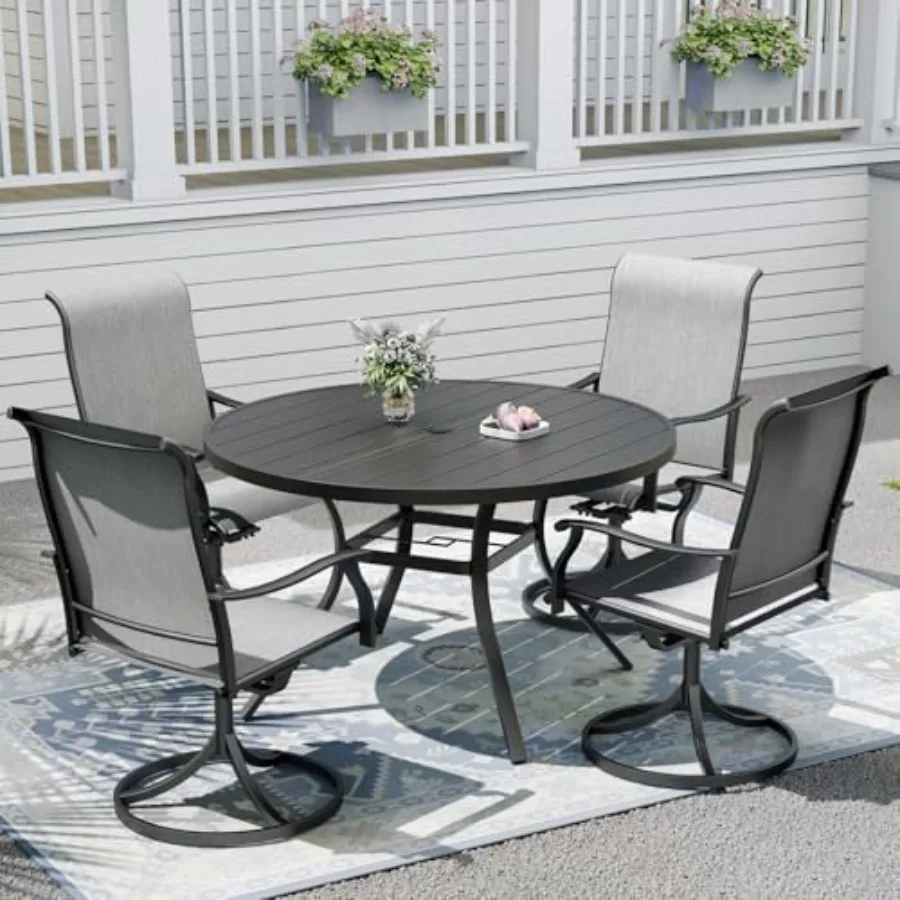 

Outdoor Dining Table with 4PCS Swivel Chairs, 48"x 48"x 28" Round Patio Table with Adjustable Umbrella Hole, Stable Patio Dinin