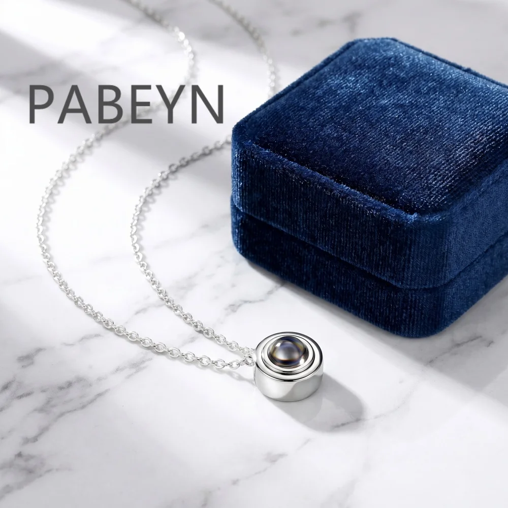 

925 Sterling Silver Compact and Simple Hundred Words "I Love You" Projection Stone Pendant Necklace, Birthday Anniversary Gift