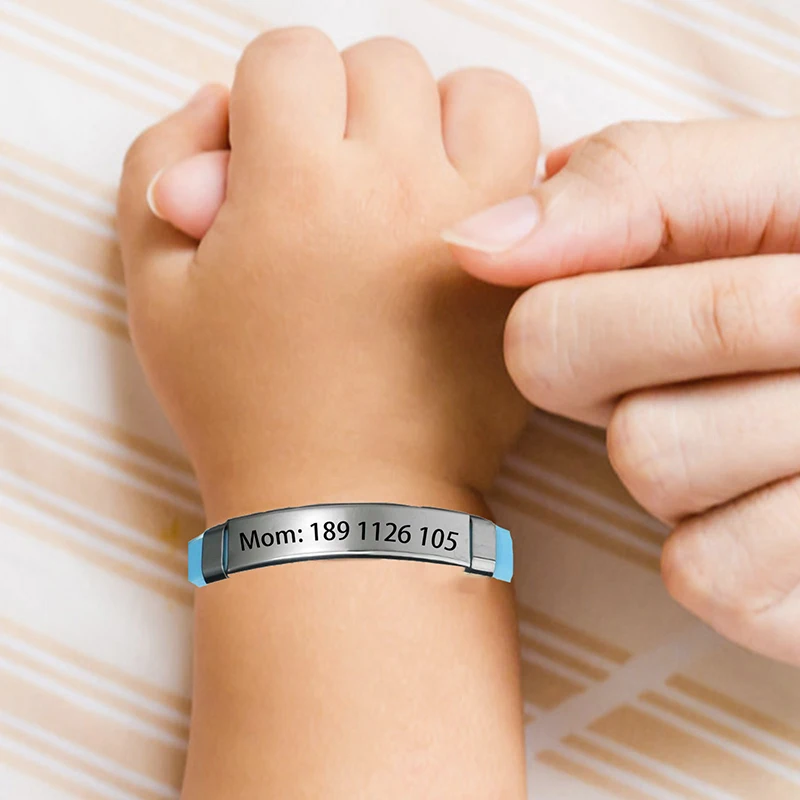 Treebud – Bracelets Anti-perte pour bébés enfants, gravure personnalisée du nom, de la Date et du numéro de téléphone, Bracelet en acier inoxydable