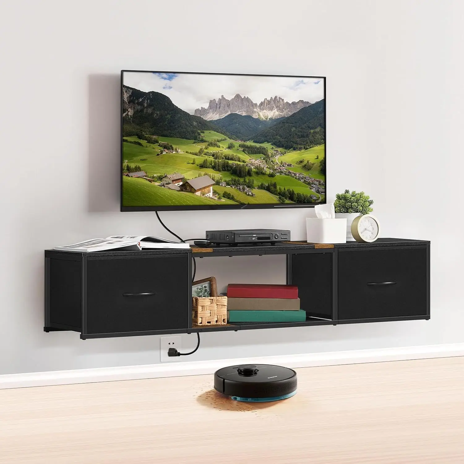 

Wall-Mounted TV Cabinet Featuring Storage Drawers, a Contemporary Floating Shelf for Under TV Organization, Suitable for Entertainment Areas in Living Rooms, Bedrooms, And Guest Rooms