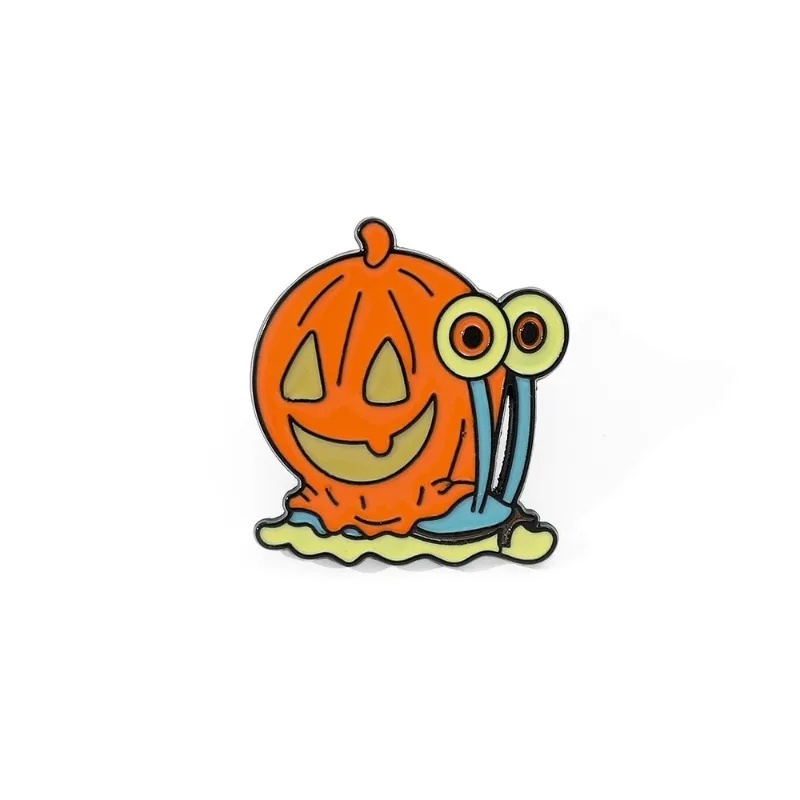 2pcs/set SpongeBob SquarePants Snail Enamel Creative Halloween Skull Pumpkin Donut Brooch Anime Badges Lapel Gift for Friends - view 4