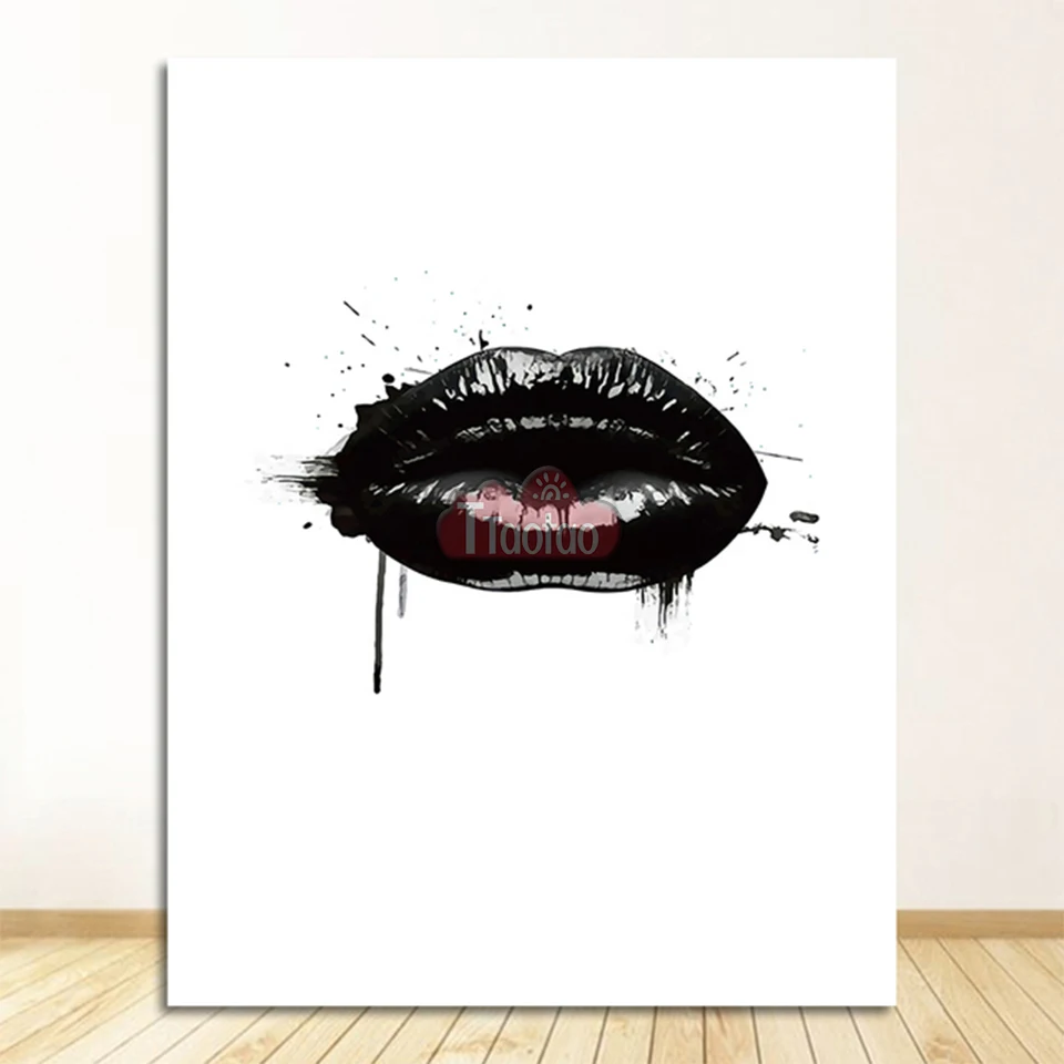 Modern Art Style 5D Diamond Painting Sexy Woman Lips Black Fashion Diamond Painting Diy Mosaic Cross Stitch Picture Home Decor