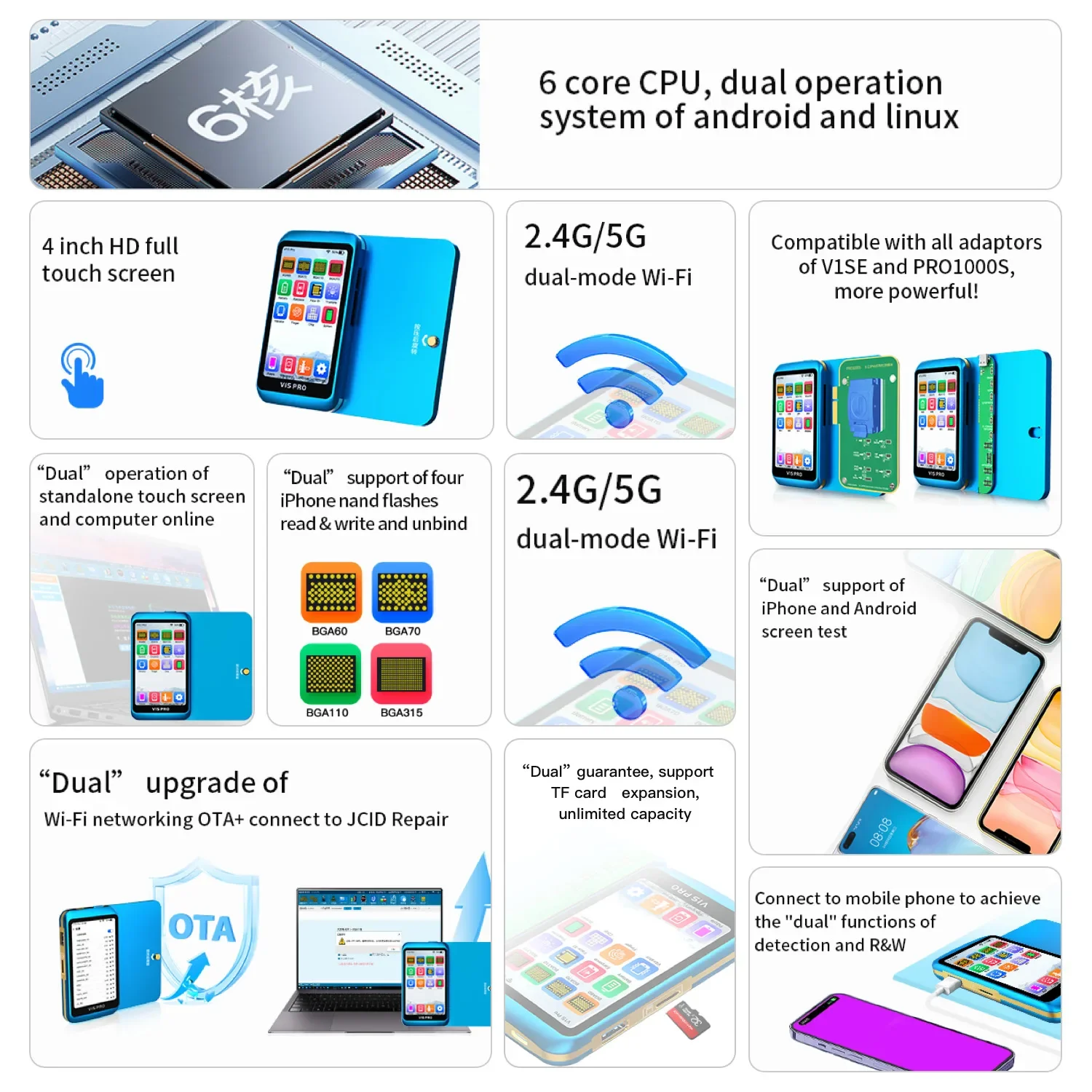 JCID V1S Pro BGA70/110/315 Nand Programmer HDD SN Data Read Write for IPhone X-15 Pro Max True Tone Vibration Dot Matrix Repair