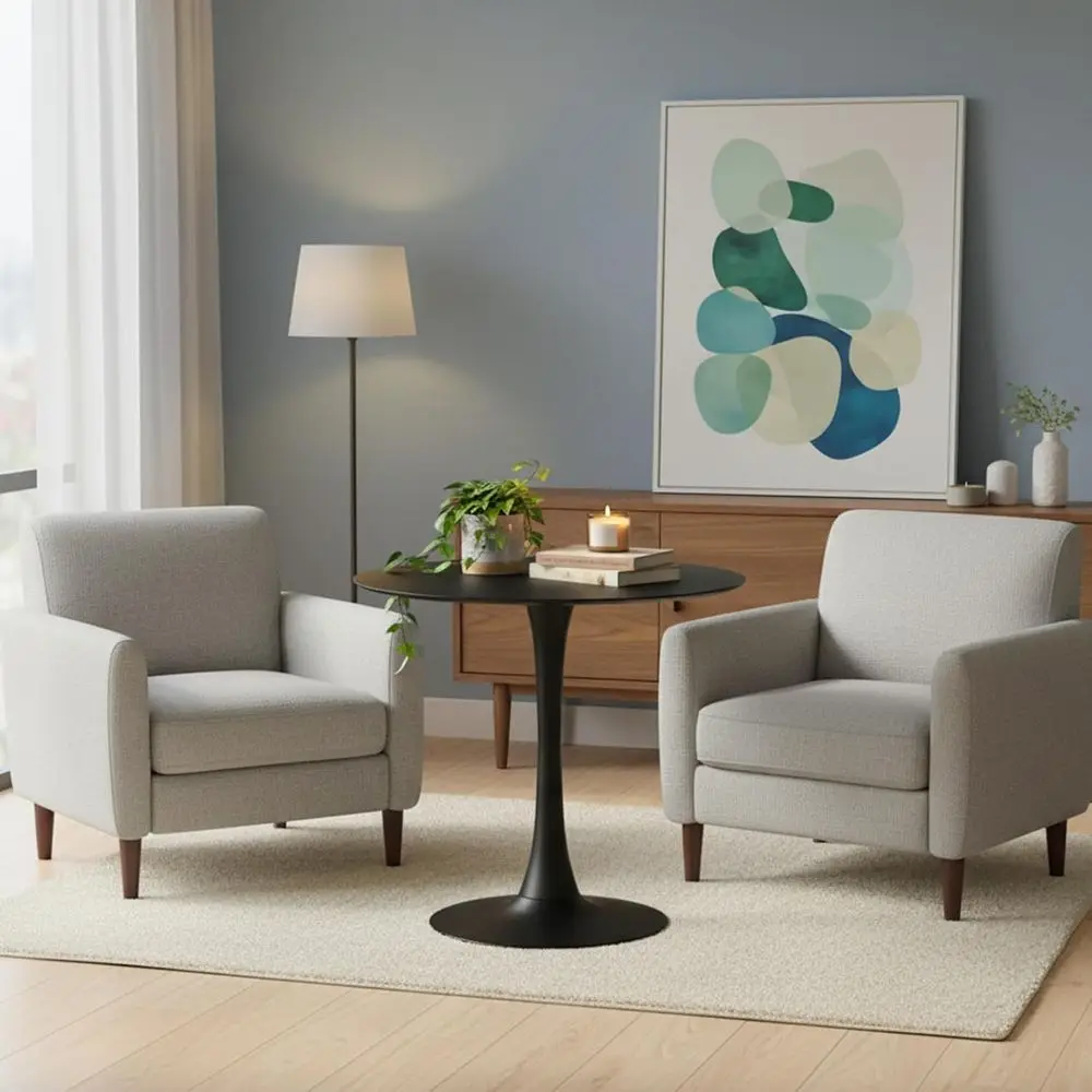 Round Dining Table, 32 Diameter, Solid Wood Tulip Style, Seats 2-4, Rust-Resistant, Water-Resistant, Scratch-Proof, Suitable for