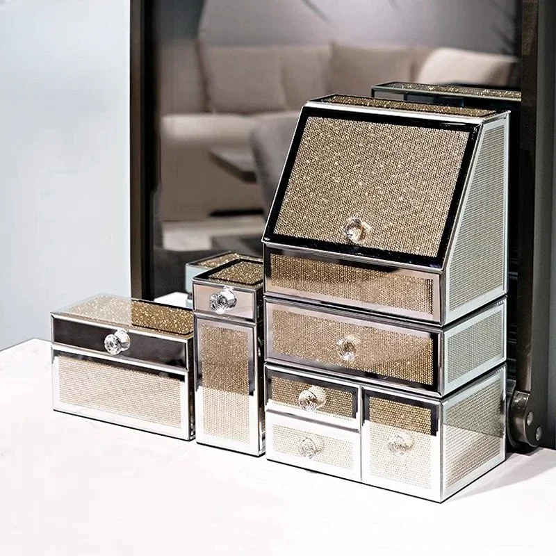 French cosmetics storage box, high-grade light luxury dresser, skin care products, large-capacity dust-proof rack