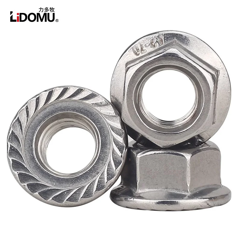 stainless steel hexagonal flange nuts, DIN6923,self-locking anti-loosening lock nut, screw cap M3-M20 hexagonal large flange nut