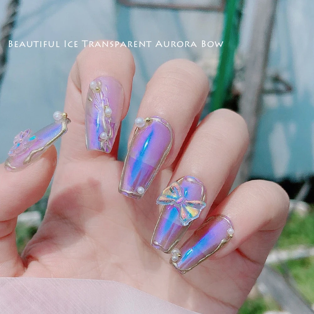 Bộ 50 Aurora Ruy Băng Móng Tay Nghệ Thuật Trang Sức 3D Đẹp Băng Trong Suốt Màu Kẹo Nơ Trang Trí Móng Tay Tự Làm Móng Tay Phụ Kiện 9x11