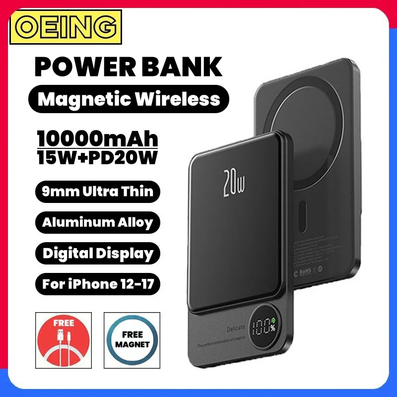 

Ultra Thin Power Bank For Apple Magsafe Powerbank Magnetic Wireless Charger Portable External Battery For iPhone Xiaomi Samsung
