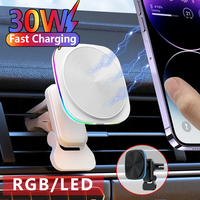 30W Magnetic Car Wireless Charger RGB Phone Holder Stand Car Mount For iPhone 15 14 13 12 Pro Max Car Fast Charging Station