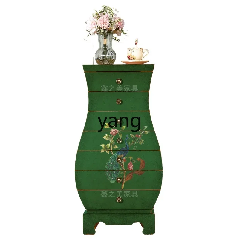 CX solid wood seven bucket retro applique storage emerald medieval multi-layer storage decorative cabinet