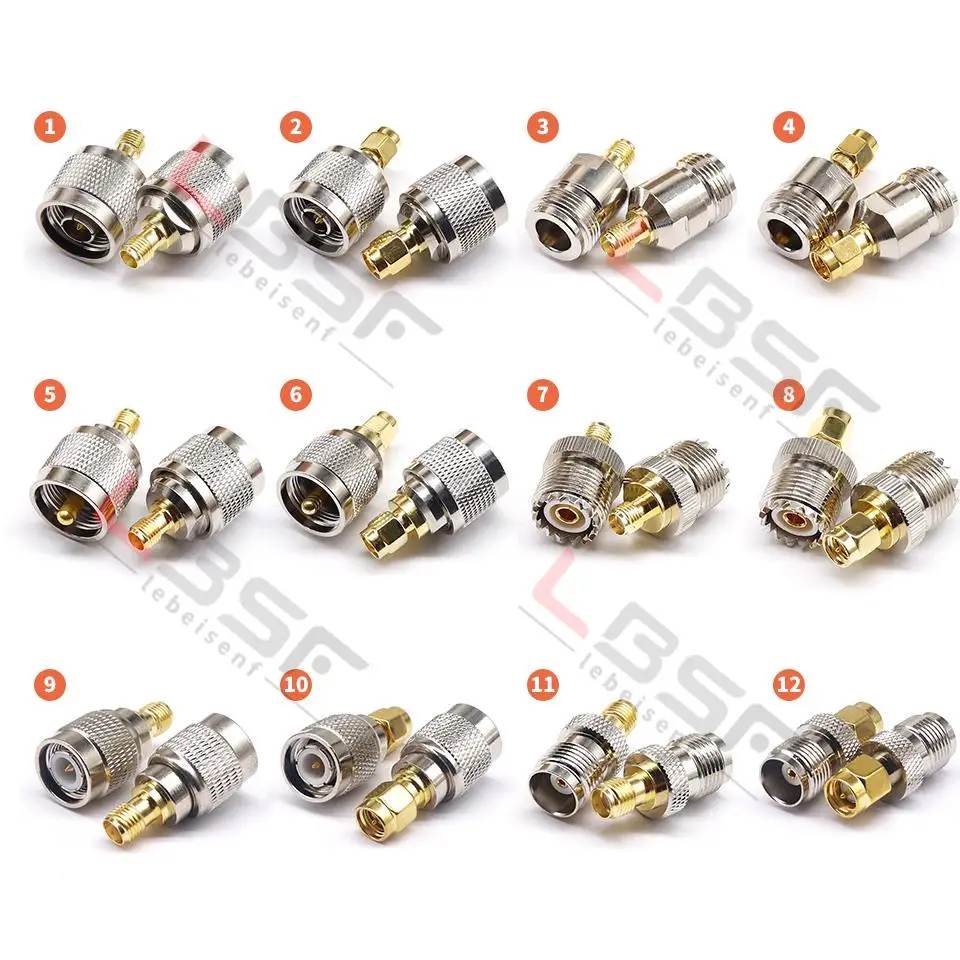 Adaptador Coaxial RF de 24 piezas, conector de cabeza de prueba, todo cobre, serie SMA a N/UHF/BNC/TNC/F/M SMA