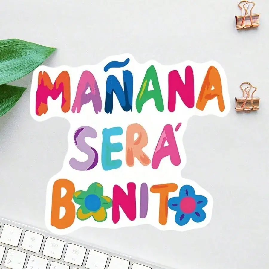 5pcs Floral Spanish Quote Stickers 3Inch Aesthetic Waterproof Vinyl Decal For Laptop Tablet Phone Case Water Bottle Decor