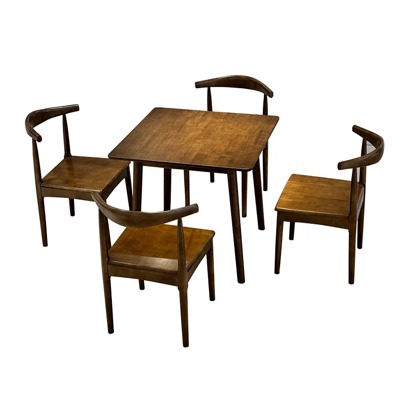 

New Chinese walnut color dining table and chairs Household small coffee table solid wood square dining table