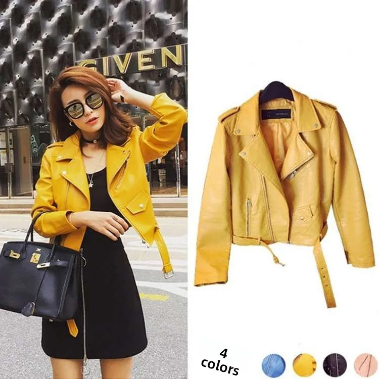 

New Women's Tailored Double Lapel Slanted Leather Jaet Street Sle Synthetic Leather Coat for Middle-Aged Women