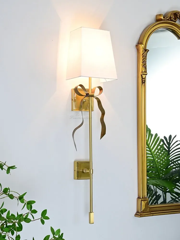 

Foyer Large Retro Copper ribbon wall light for living room Princess Bow light Big Black/Biege Fabric