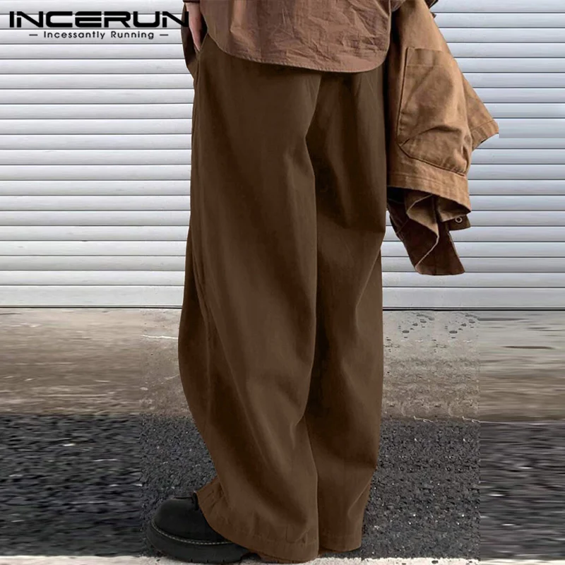 INCERUN pantaloni da uomo pantaloni da jogging in tinta unita con coulisse pantaloni larghi a pieghe larghi da uomo Streetwear 2024 pantaloni lunghi Casual alla moda