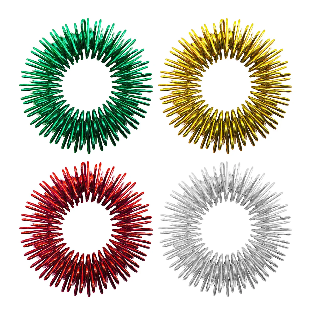 15pcs Massage Rings Spiky Sensory Finger Acupressure Ring Hand Fidget Toy Stress Reducer for Kids Adults (Red, Blue, Green, Gold