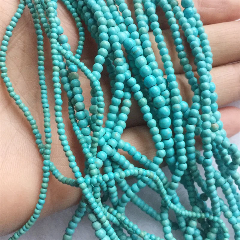 2/3/4/6MM Natural Stone Loose Round Shape Turquoise String Bead For Jewelry Making DIY Bracelet Necklace Accessories Small Size