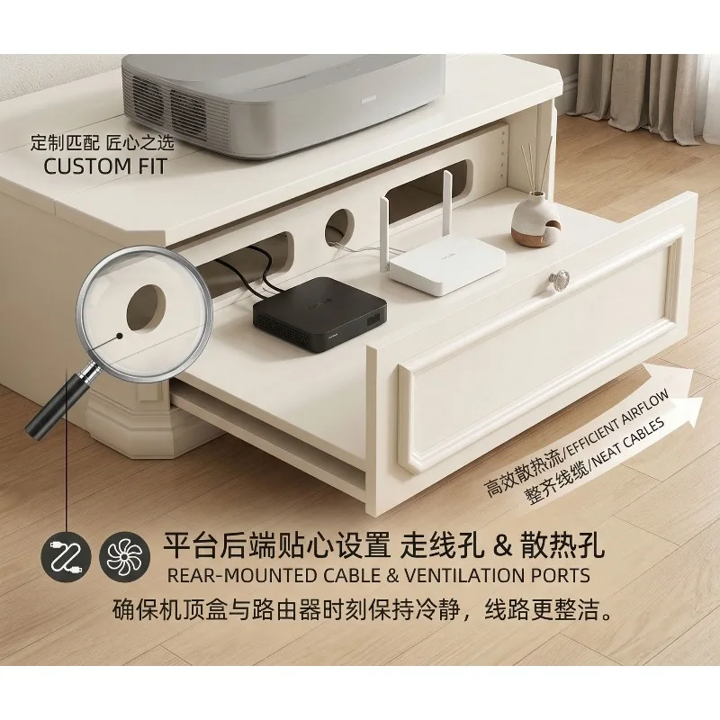 All solid wood American retro cream style European telescopic laser TV special TV cabinet 2026 can be customized small