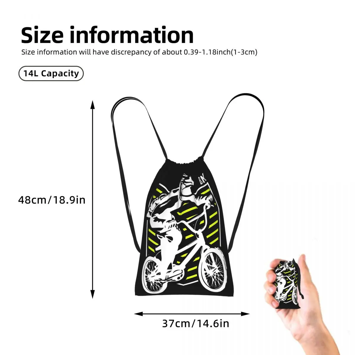 Bmx Apparel Retro Bmx Bike Old School Patch Drawstring Backpack hiking cycling Bag Lightweight Storage Drawstring Bag Men Women